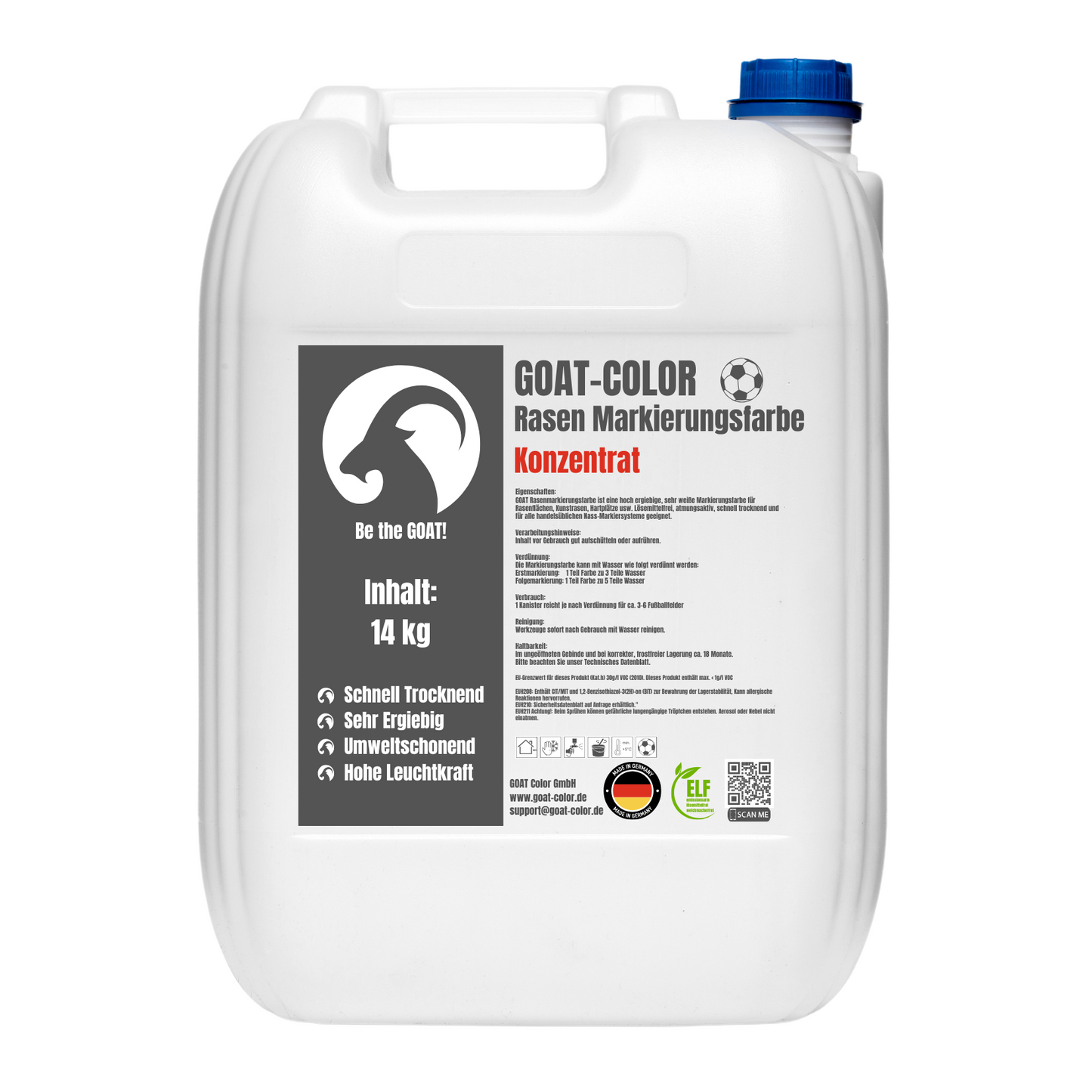 GOAT Rasenmarkierungsfarbe | Premium | Konzentrat | Rasenfarbe | Sportplatzfarbe | 14kg