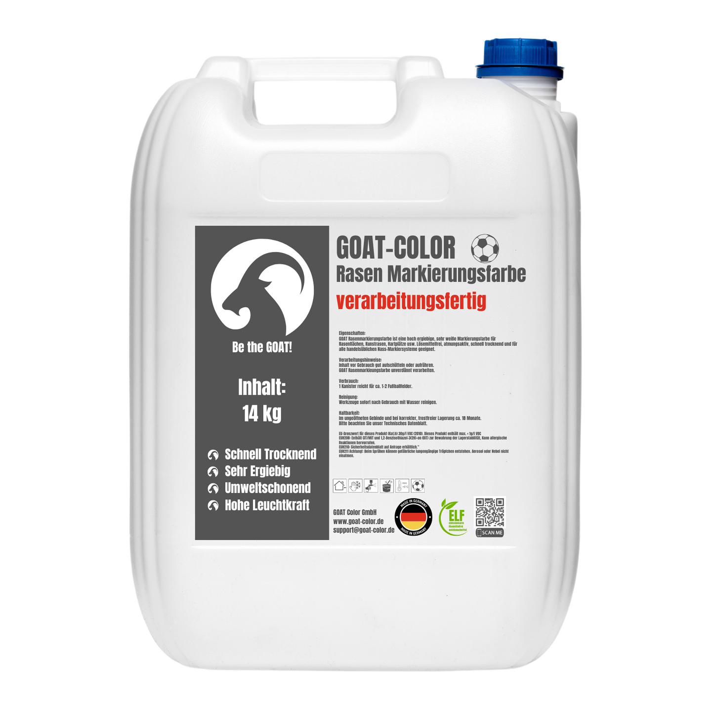 GOAT Rasenmarkierungsfarbe | Gebrauchsfertig | Rasenfarbe | Sportplatzfarbe | 14kg