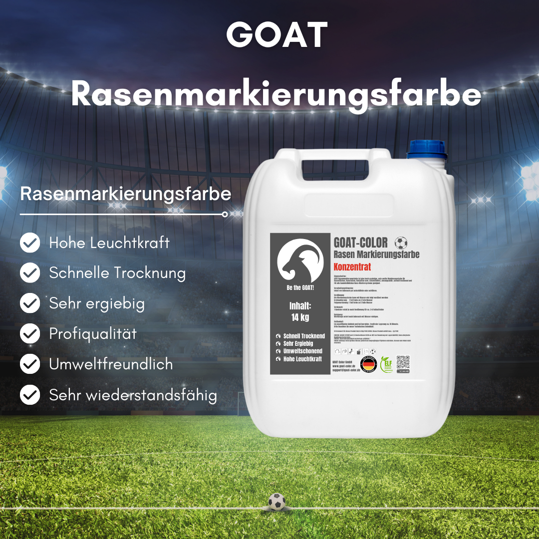 GOAT Rasenmarkierungsfarbe | Premium | Konzentrat | Rasenfarbe | Sportplatzfarbe | 14kg