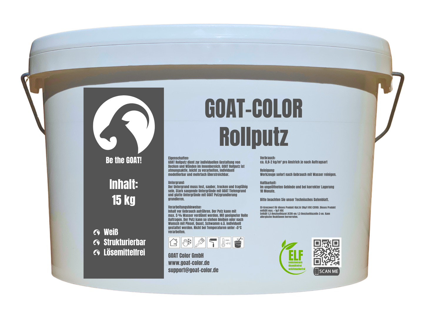 GOAT Rollputz Weiß – Atmungsaktiver Streichputz & Strukturputz für Innen