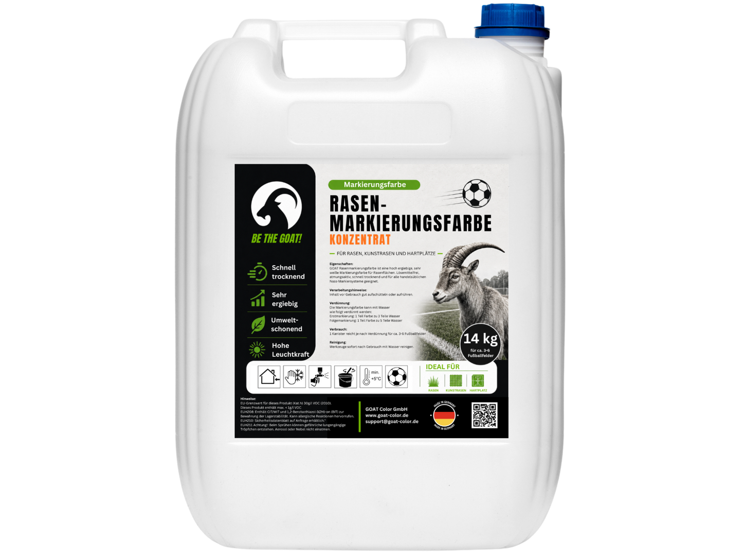 GOAT Rasenmarkierungsfarbe Weiß - Konzentrat - Sportplatzfarbe für Rasen, Kunstrasen & Hartplätze