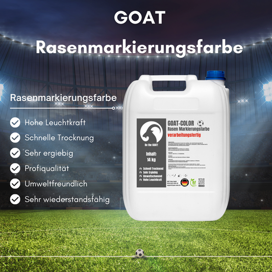 GOAT Rasenmarkierungsfarbe Weiß - Gebrauchsfertig - Sportplatzfarbe für Rasen, Kunstrasen & Hartplätze