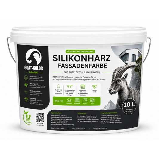 GOAT Silikonharz Fassadenfarbe | Reine Silikonharzfarbe | aktiv gegen Grünbelag