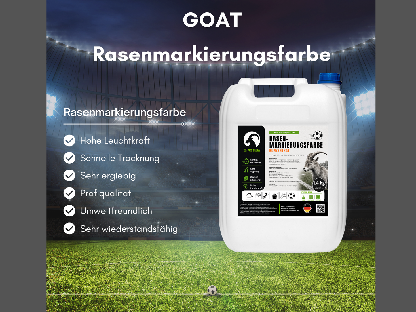 GOAT Rasenmarkierungsfarbe Weiß - Konzentrat - Sportplatzfarbe für Rasen, Kunstrasen & Hartplätze