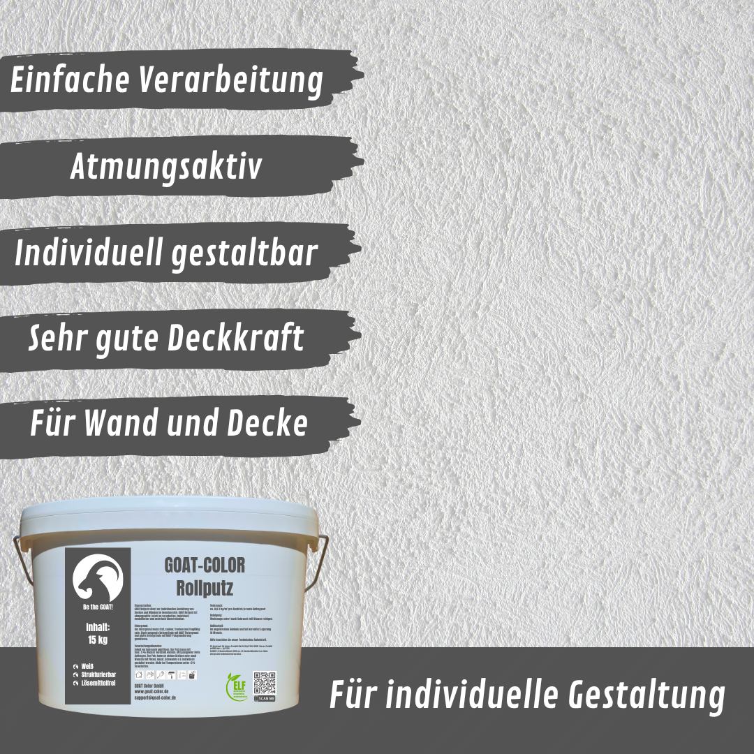 GOAT Rollputz Weiß – Atmungsaktiver Streichputz & Strukturputz für Innen