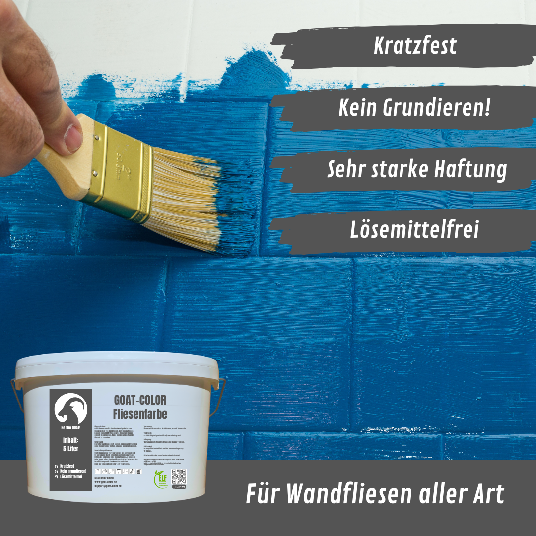 GOAT Fliesenfarbe | Fliesenlack | Matt | Kratzfest für Wandfliesen aller Art