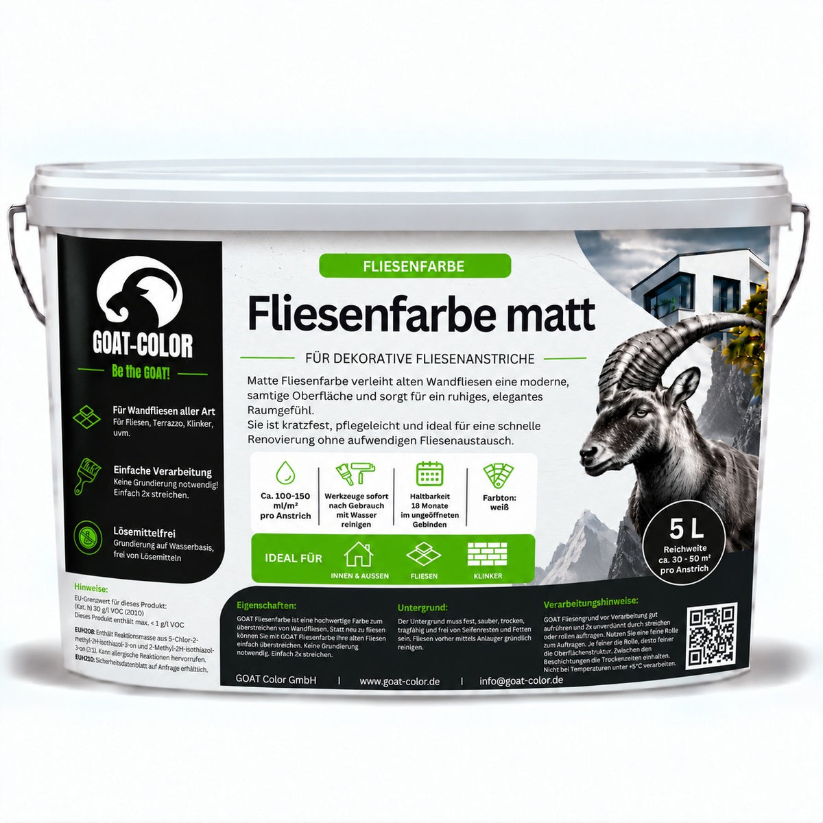 GOAT Fliesenfarbe | Fliesenlack | Matt | Kratzfest für Wandfliesen aller Art