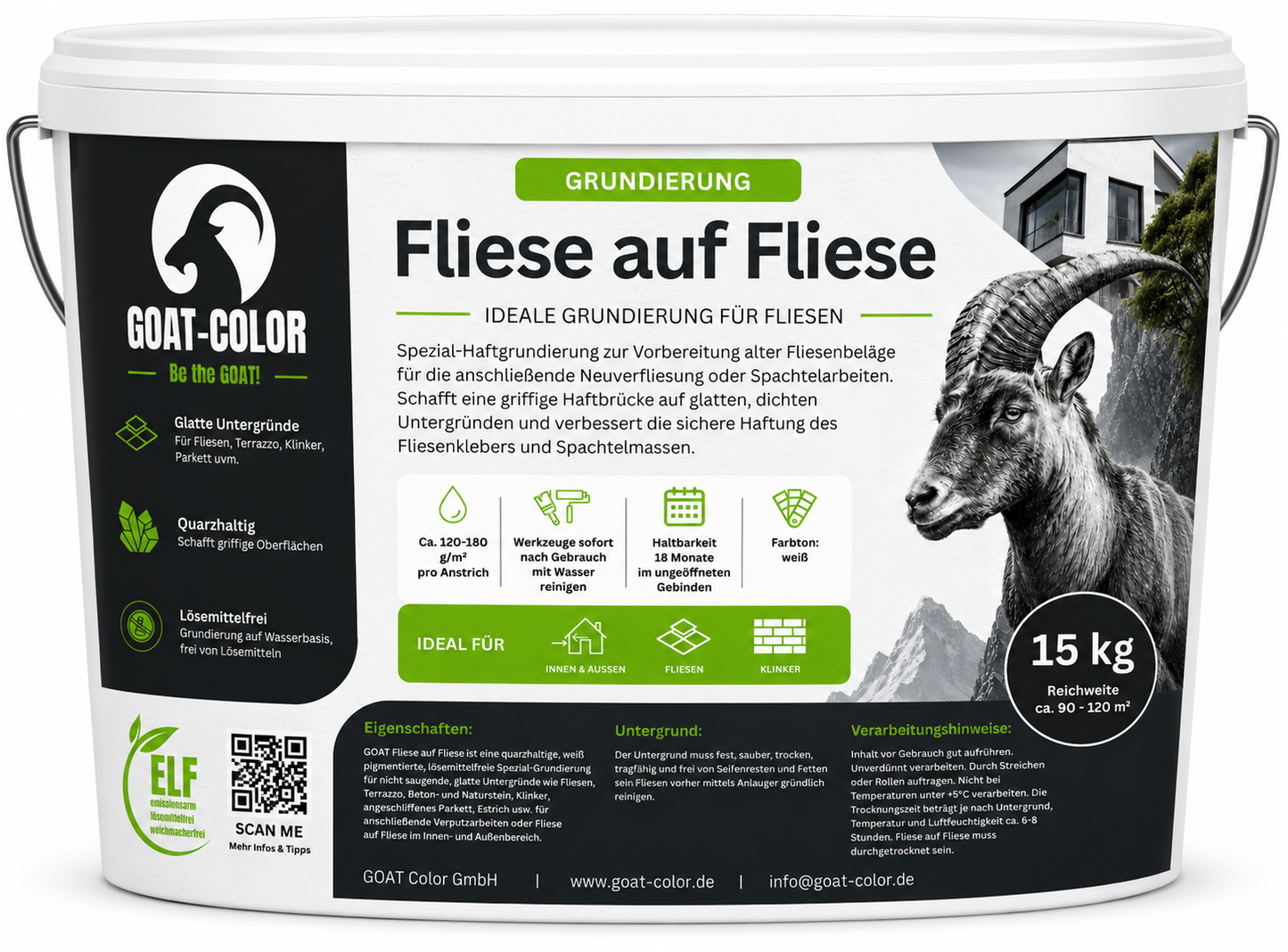GOAT Fliesengrund – Fliesenhaftgrund zum Überstreichen oder Überfliesen | Fliese auf Fliese Grundierung