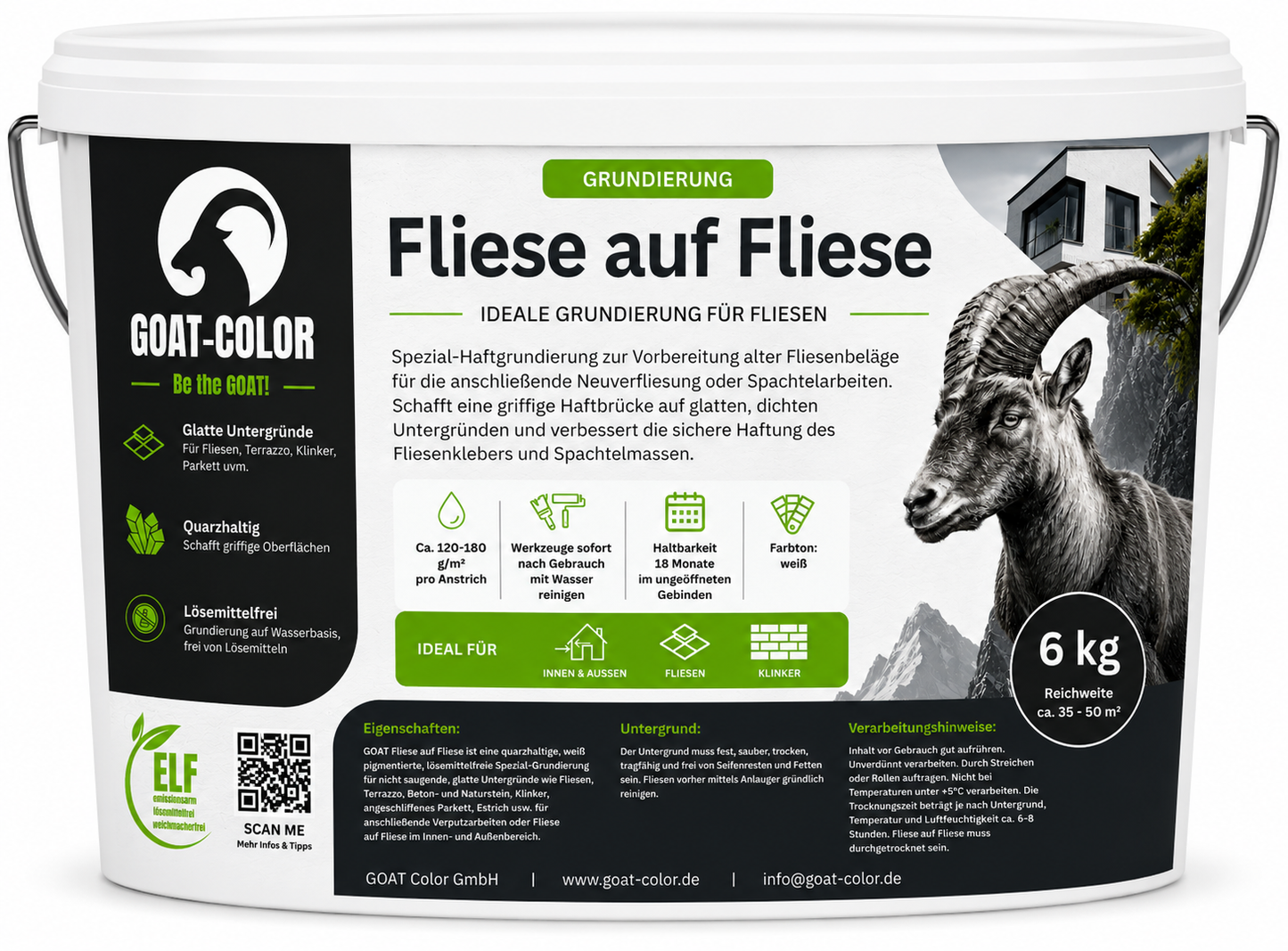 GOAT Fliesengrund – Fliesenhaftgrund zum Überstreichen oder Überfliesen | Fliese auf Fliese Grundierung