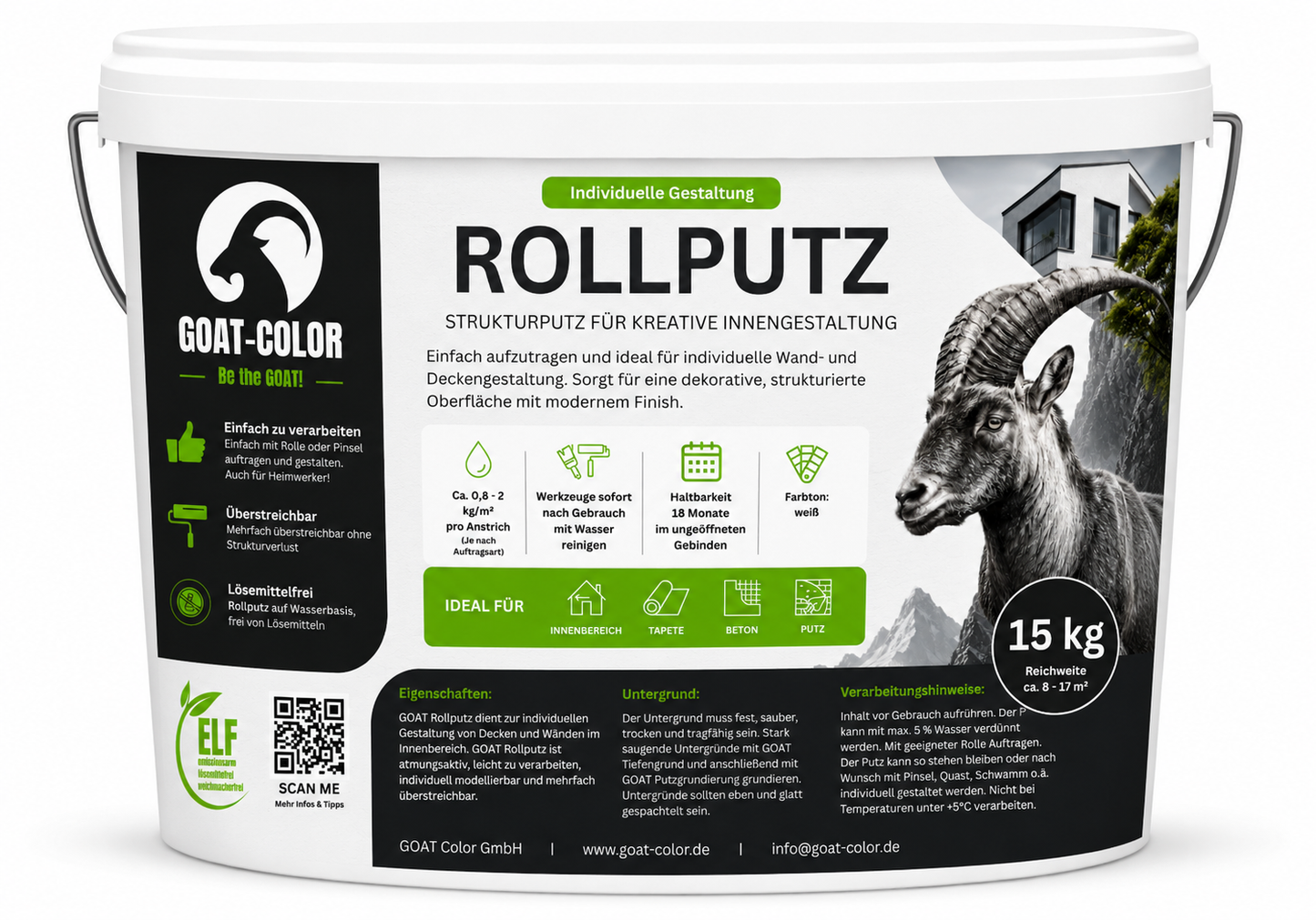 GOAT Rollputz Weiß – Atmungsaktiver Streichputz & Strukturputz für Innen