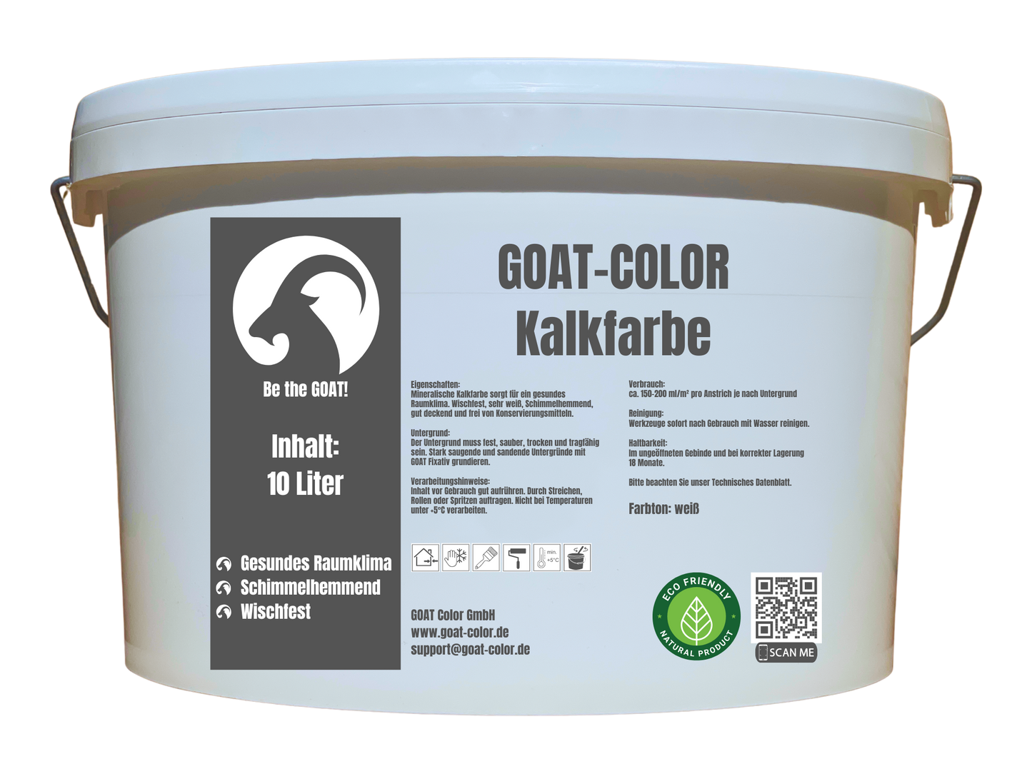 GOAT Kalkfarbe | Schimmelhemmende Wandfarbe | Hochatmungsaktiv für Feuchträume