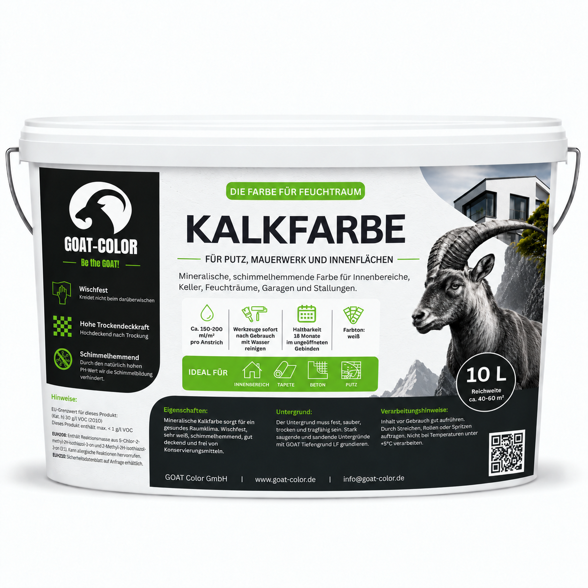 GOAT Kalkfarbe | Schimmelhemmende Wandfarbe | Hochatmungsaktiv für Feuchträume