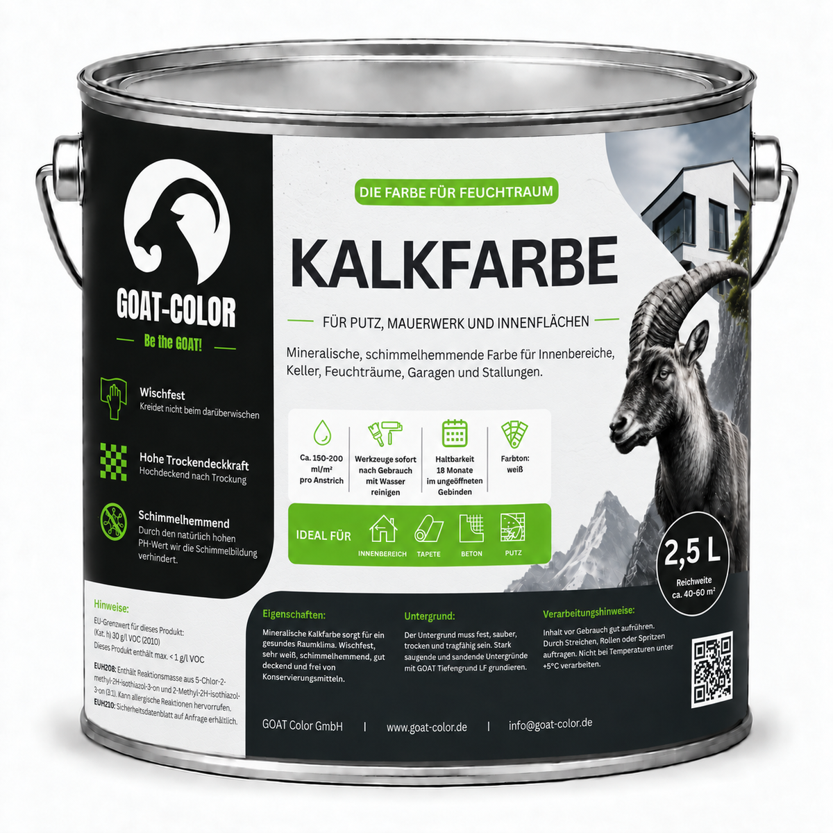 GOAT Kalkfarbe | Schimmelhemmende Wandfarbe | Hochatmungsaktiv für Feuchträume