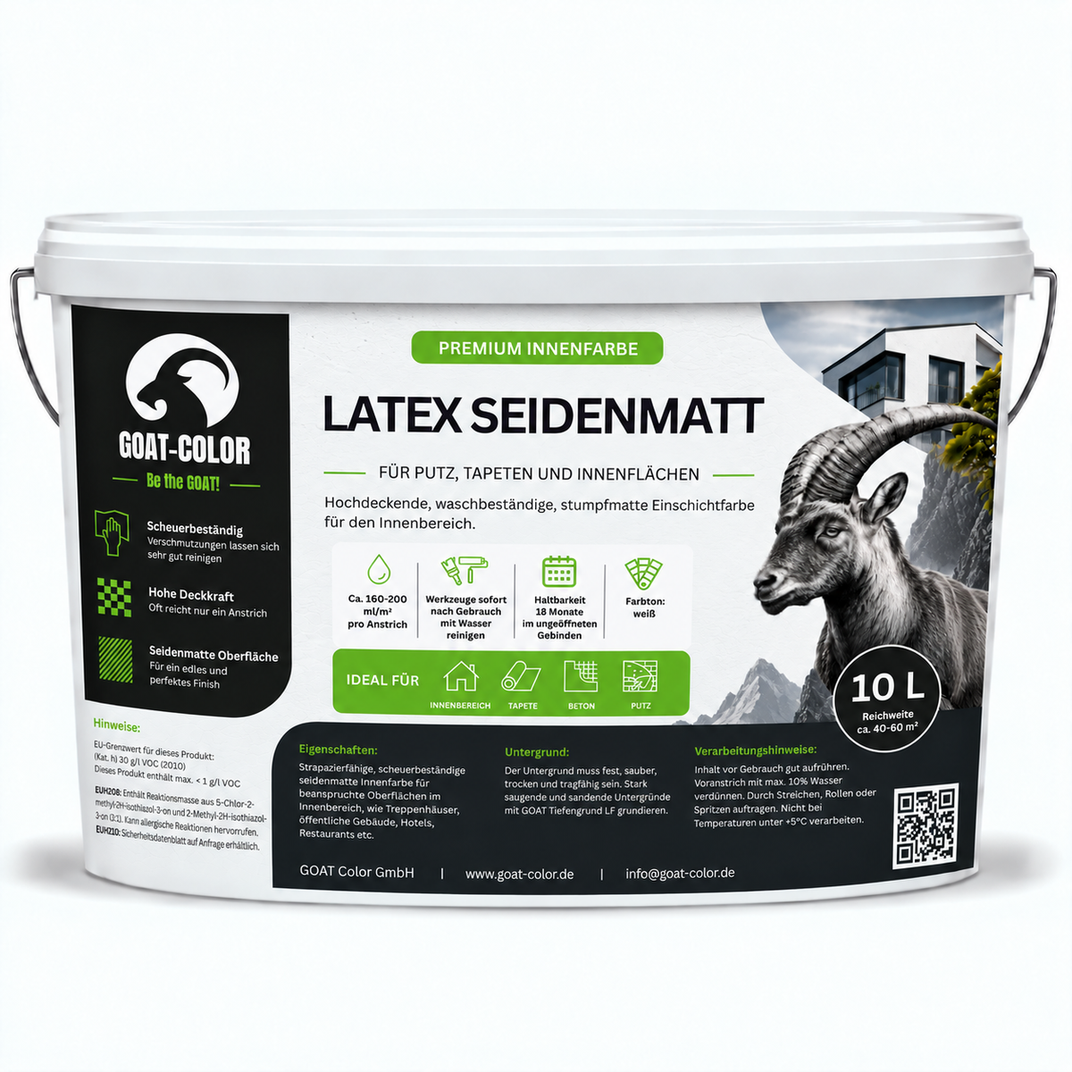 GOAT Latex seidenmatt | Abwaschbare Wandfarbe | Scheuerbeständig