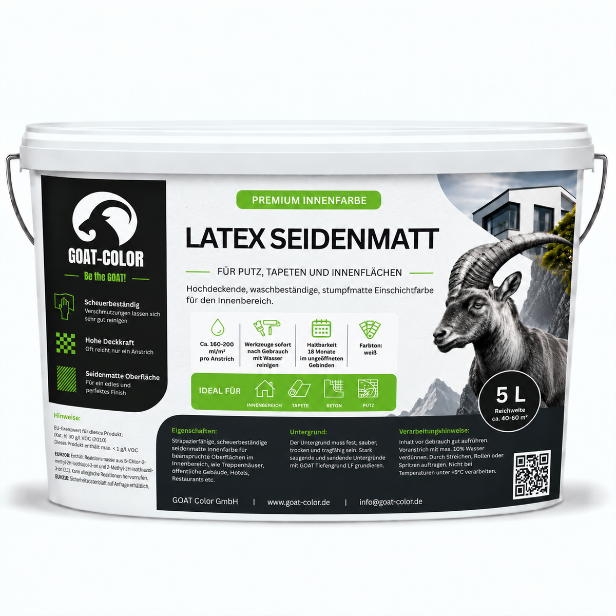 GOAT Latex seidenmatt | Abwaschbare Wandfarbe | Scheuerbeständig