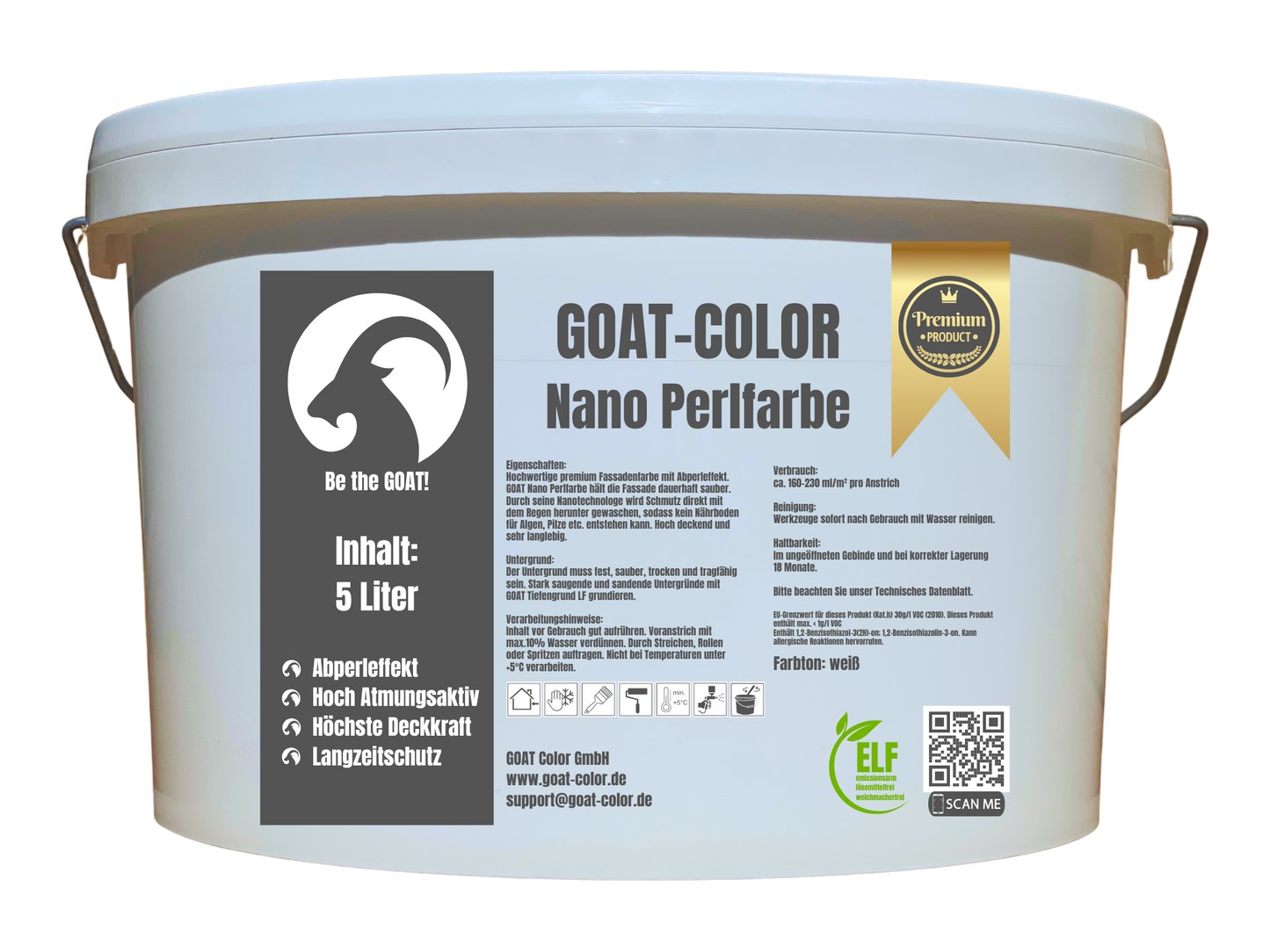 GOAT Nano Perlfarbe | Selbstreinigende Premium Fassadenfarbe | Nanotechnologie | Abperleffekt