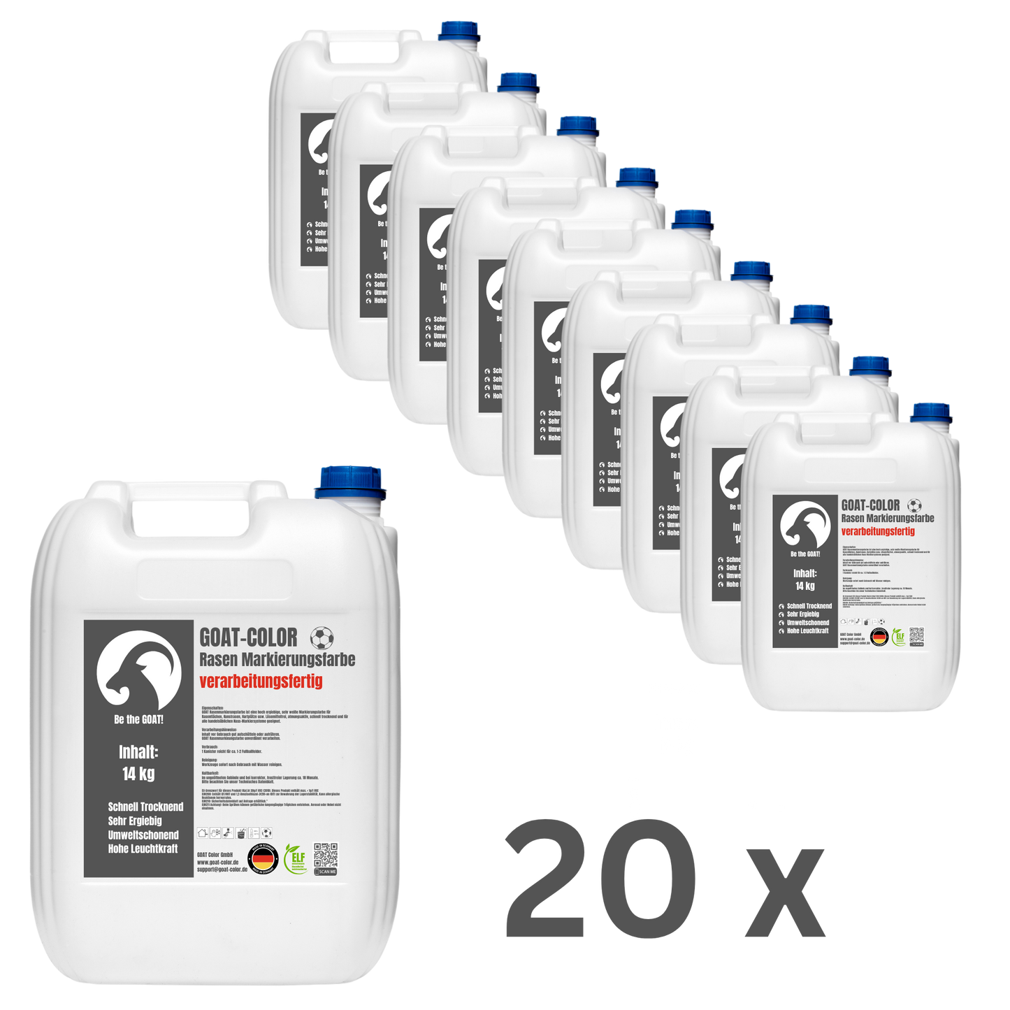 GOAT Rasenmarkierungsfarbe Weiß - Gebrauchsfertig - Sportplatzfarbe für Rasen, Kunstrasen & Hartplätze