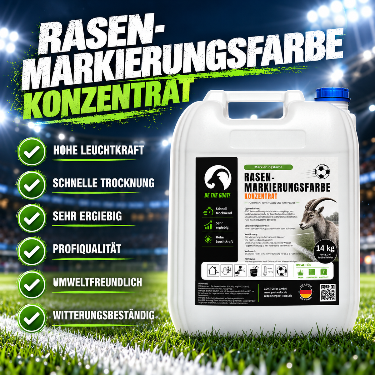 GOAT Rasenmarkierungsfarbe weiß Konzentrat – Sportplatzfarbe für Rasen & Kunstrasen