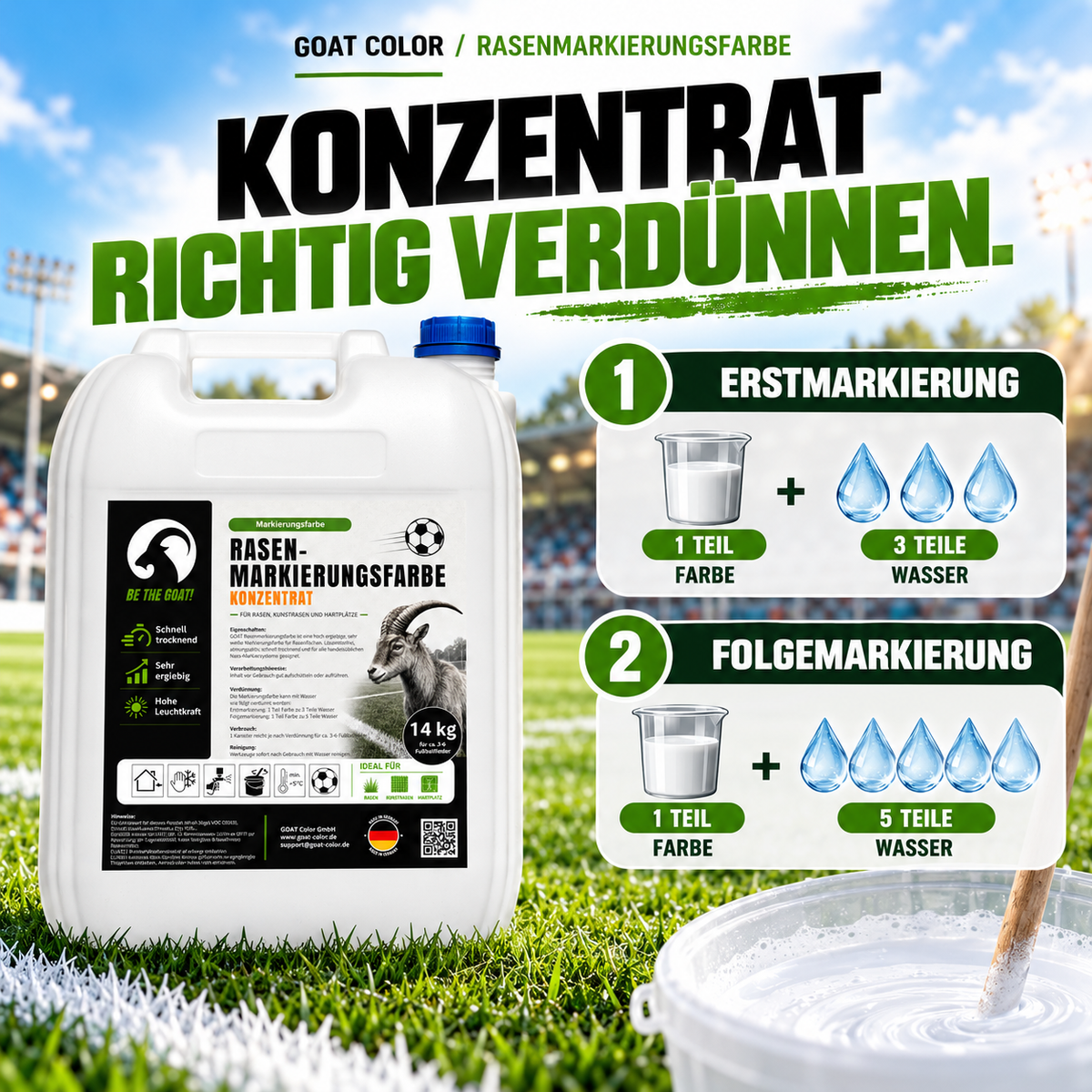 GOAT Rasenmarkierungsfarbe weiß Konzentrat – Sportplatzfarbe für Rasen & Kunstrasen