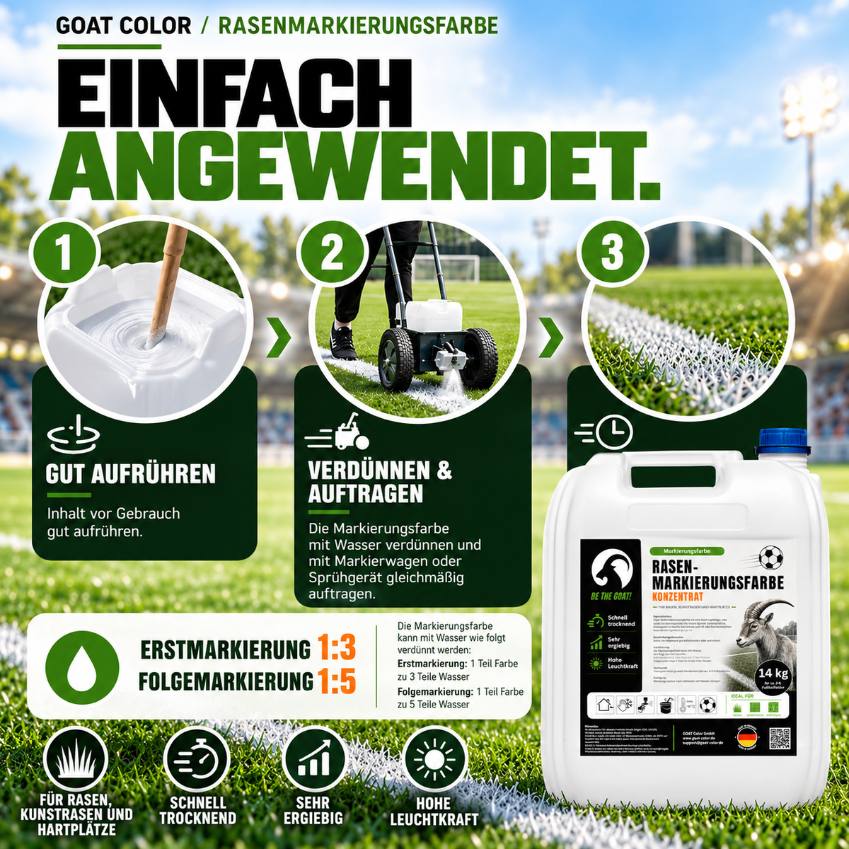 GOAT Rasenmarkierungsfarbe weiß Konzentrat – Sportplatzfarbe für Rasen & Kunstrasen