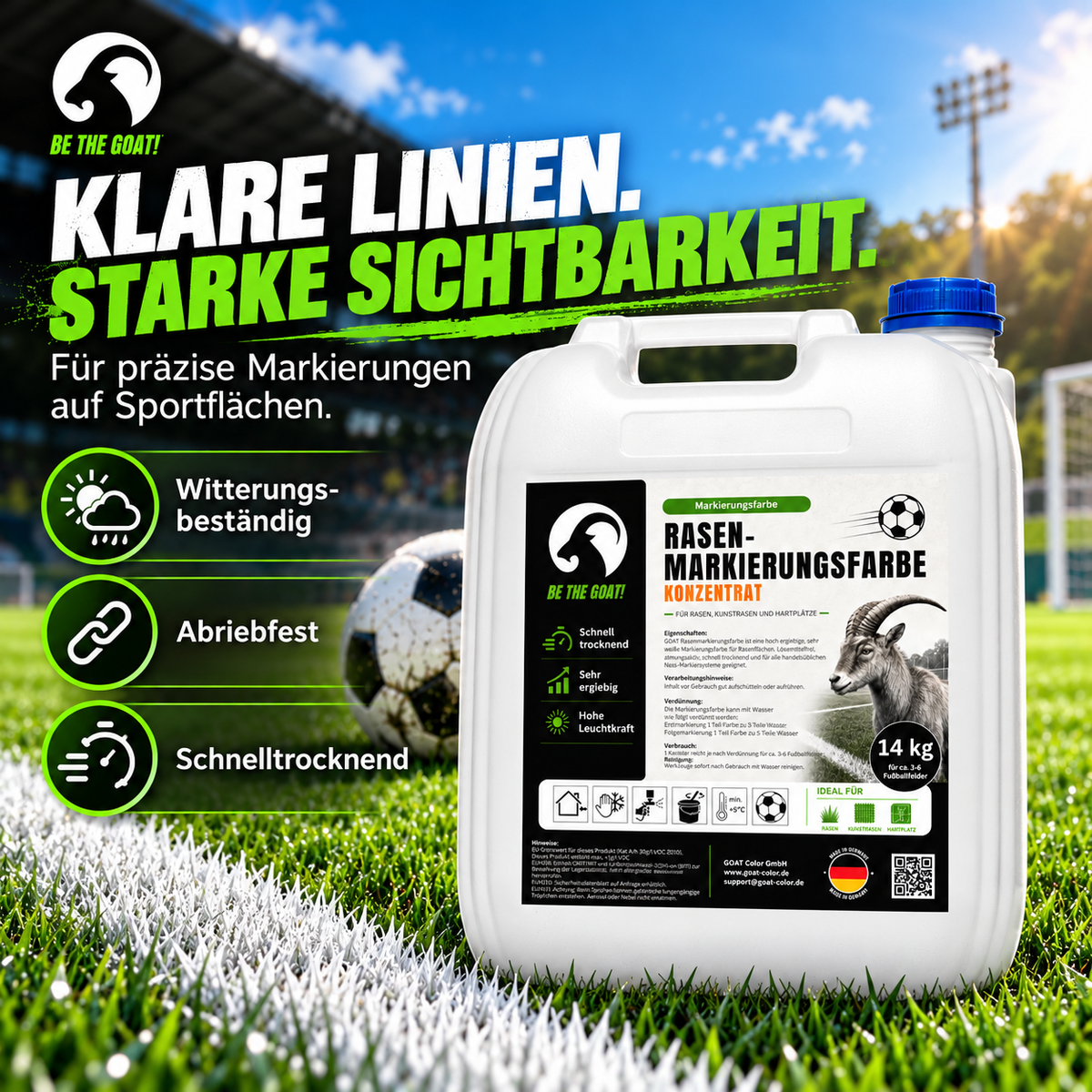 GOAT Rasenmarkierungsfarbe weiß Konzentrat – Sportplatzfarbe für Rasen & Kunstrasen
