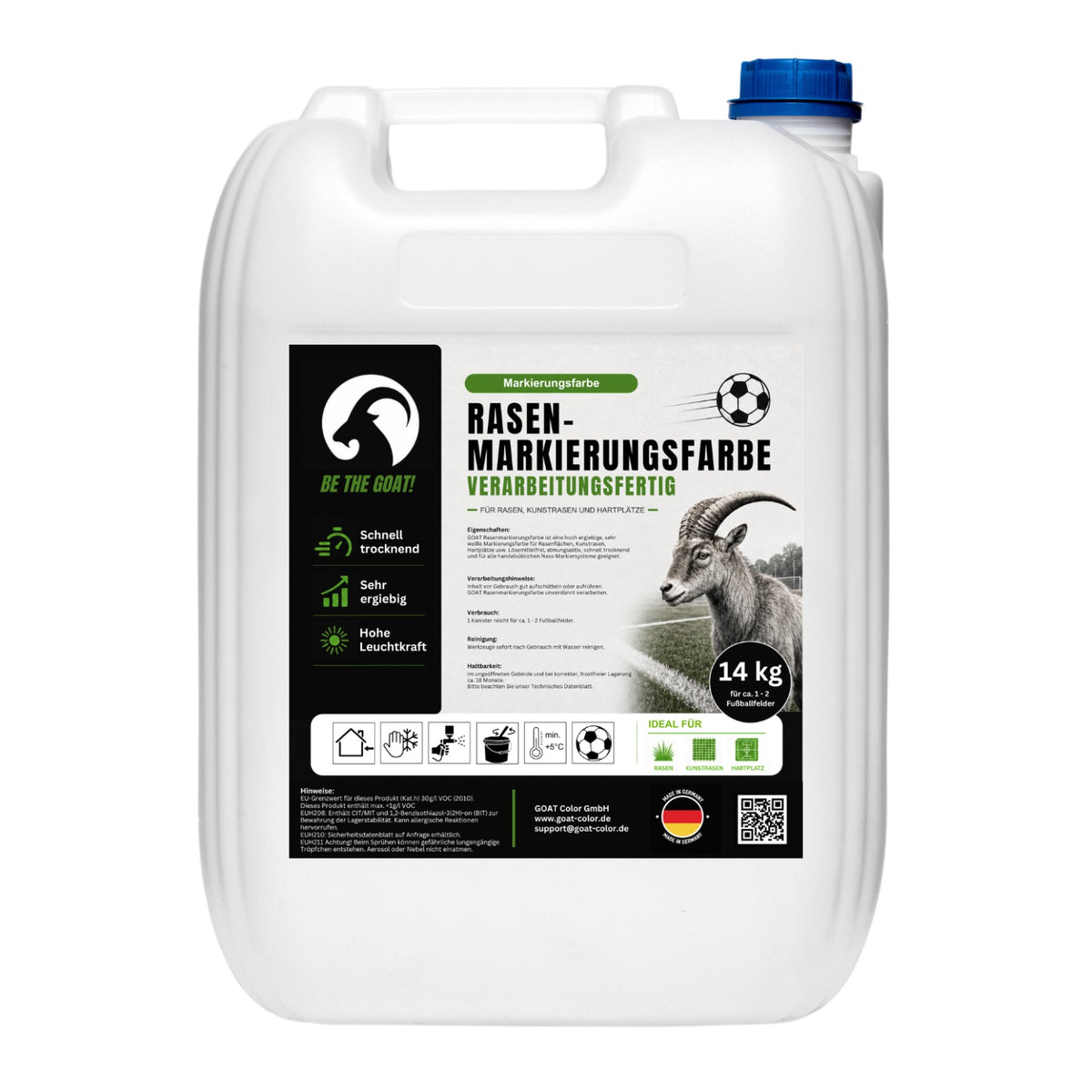 GOAT Rasenmarkierungsfarbe weiß gebrauchsfertig – Sportplatzfarbe für Rasen & Kunstrasen