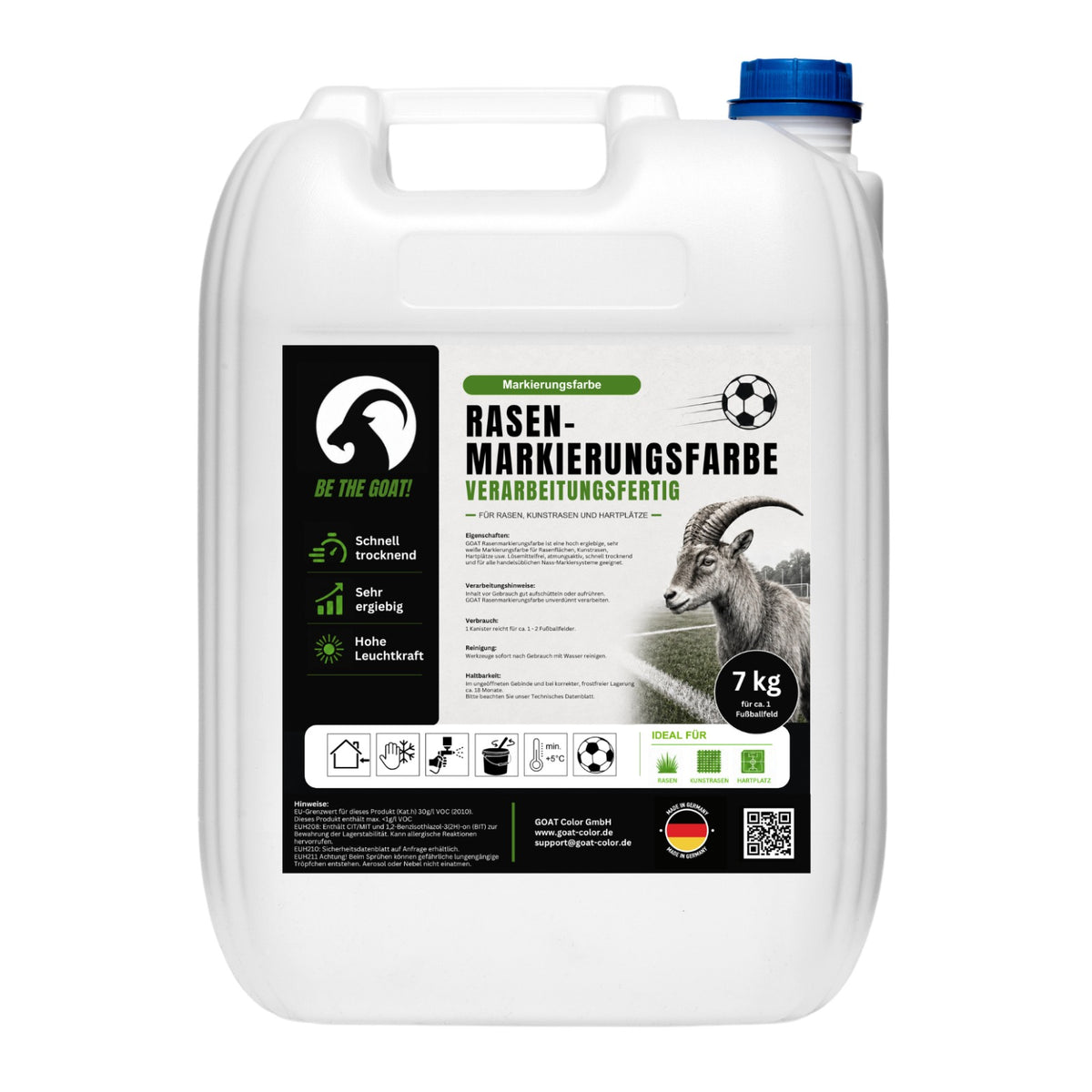 GOAT Rasenmarkierungsfarbe weiß gebrauchsfertig – Sportplatzfarbe für Rasen & Kunstrasen