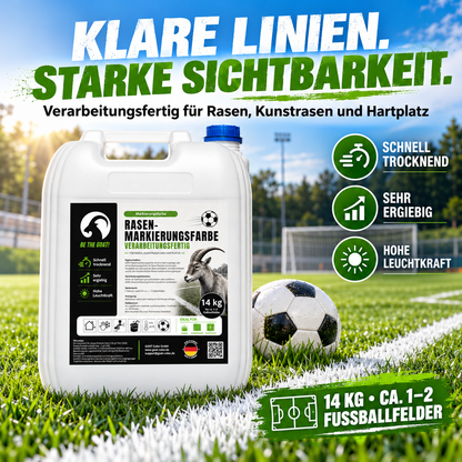 GOAT Rasenmarkierungsfarbe weiß gebrauchsfertig – Sportplatzfarbe für Rasen & Kunstrasen