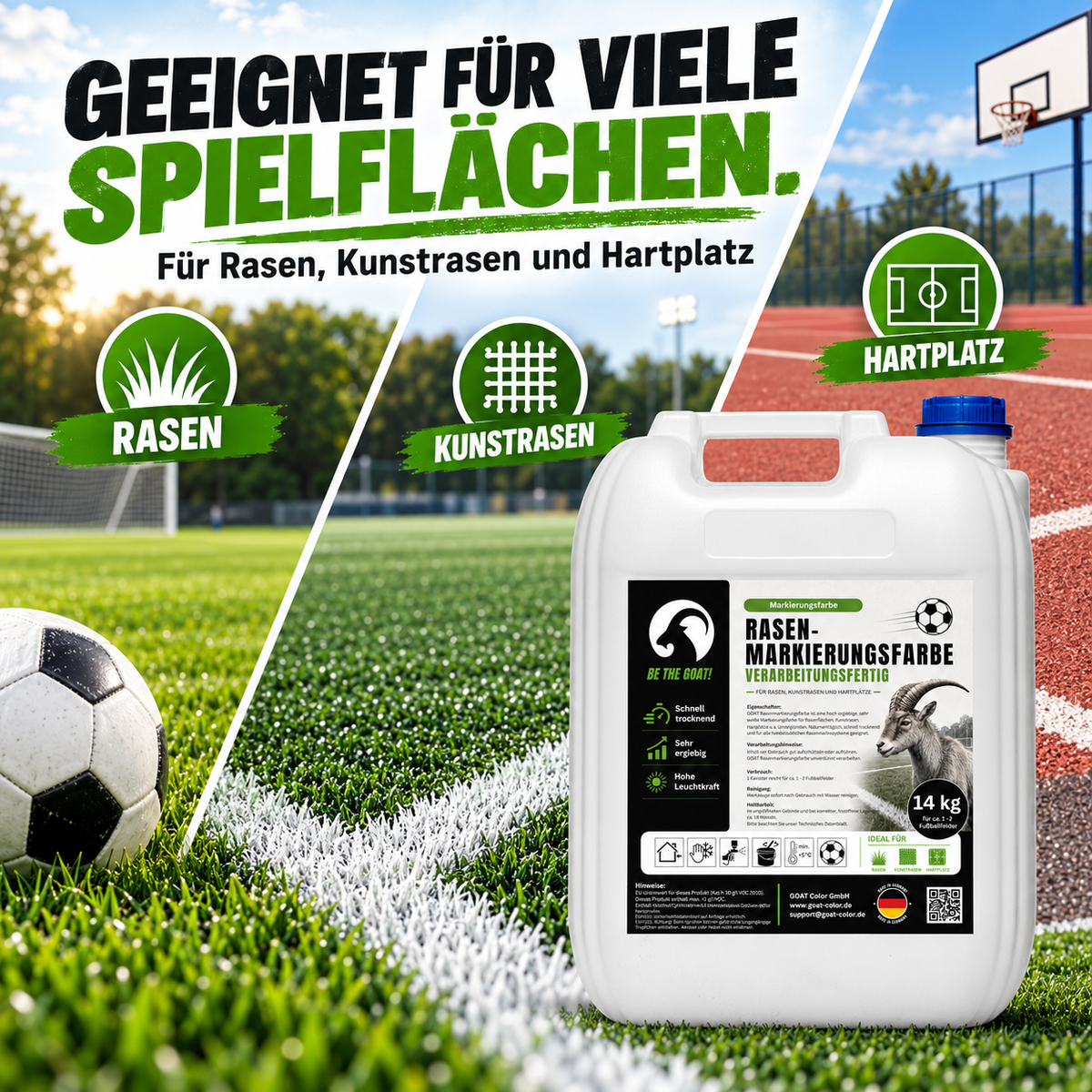 GOAT Rasenmarkierungsfarbe weiß gebrauchsfertig – Sportplatzfarbe für Rasen & Kunstrasen
