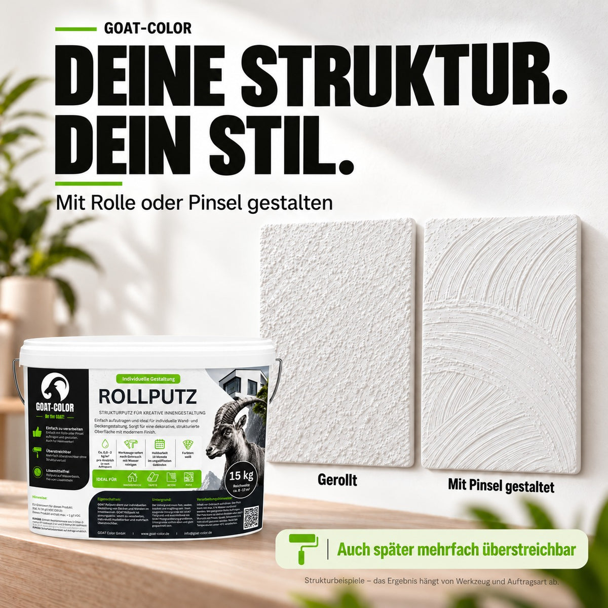 GOAT Rollputz weiß – Streichputz & Strukturputz innen, atmungsaktiv