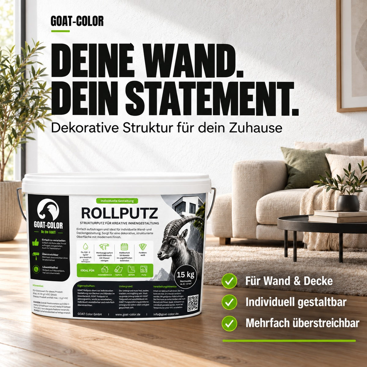 GOAT Rollputz weiß – Streichputz & Strukturputz innen, atmungsaktiv