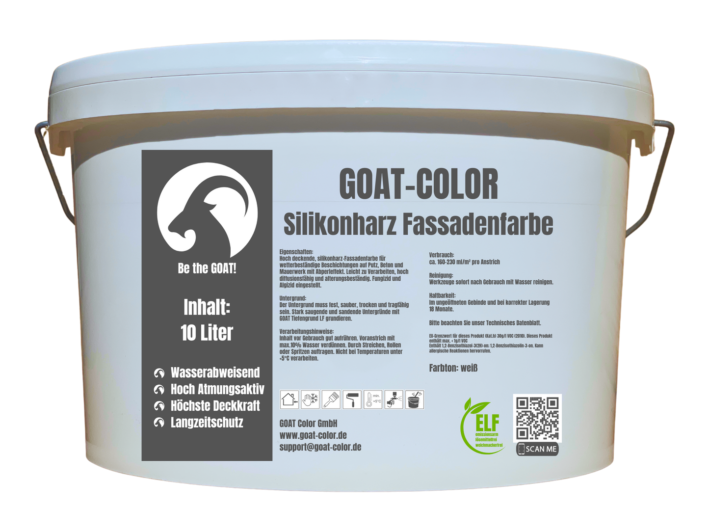 GOAT Silikonharz Fassadenfarbe | Reine Silikonharzfarbe | aktiv gegen Grünbelag