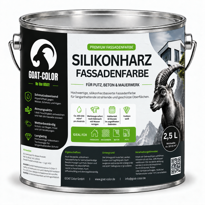 GOAT Fassadenfarbe außen – Silikonharz gegen Algen & Grünbelag, wasserabweisend