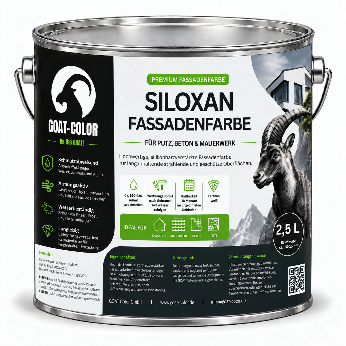 GOAT Fassadenfarbe außen – Siloxan silikonharzverstärkt, wetterfest & atmungsaktiv