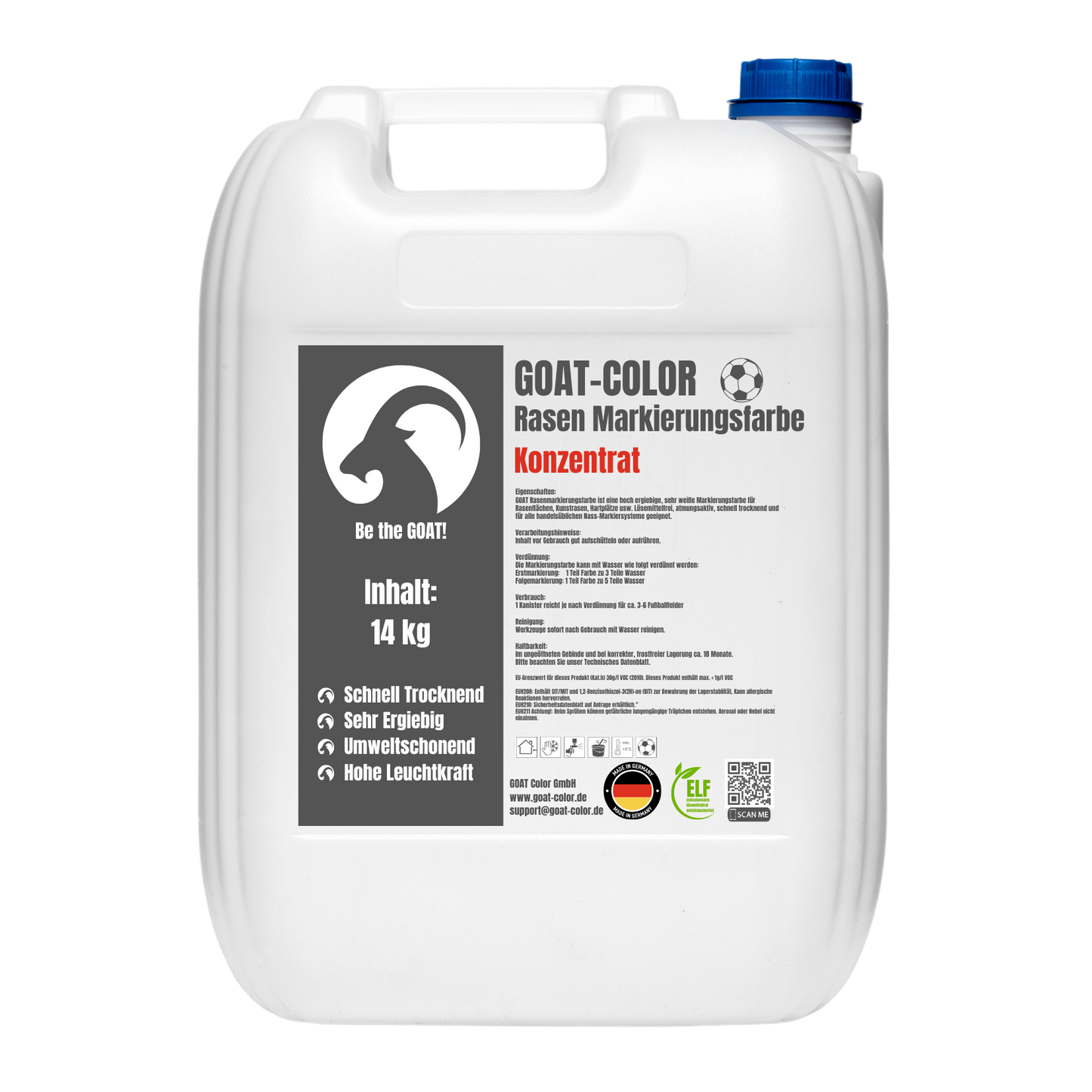 GOAT Rasenmarkierungsfarbe Weiß - Konzentrat - Sportplatzfarbe für Rasen, Kunstrasen & Hartplätze