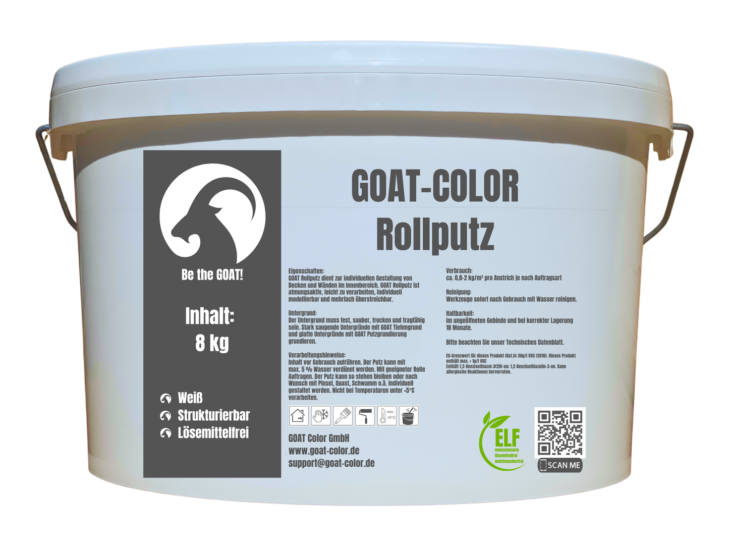 GOAT Rollputz Weiß – Atmungsaktiver Streichputz & Strukturputz für Innen